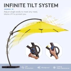 10 Ft. L Outdoor Aluminum Curvy Cantilever Umbrella Offset Hanging Patio Umbrella With Sandbag And Cover In Yellow -More Furniture Store cantilever umbrellas tjwt10 ye 1f 1000