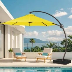 10 Ft. L Outdoor Aluminum Curvy Cantilever Umbrella Offset Hanging Patio Umbrella With Sandbag And Cover In Yellow