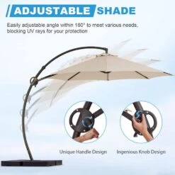 11 Ft. L Outdoor Aluminum Curvy Cantilever Offset Hanging Patio Umbrella With Sandbag Base And Cover In Beige -More Furniture Store cantilever umbrellas tjwt11 beige 1f 1000