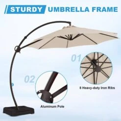 11 Ft. L Outdoor Aluminum Curvy Cantilever Offset Hanging Patio Umbrella With Sandbag Base And Cover In Beige -More Furniture Store cantilever umbrellas tjwt11 beige 44 1000