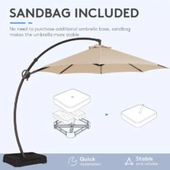 11 Ft. L Outdoor Aluminum Curvy Cantilever Offset Hanging Patio Umbrella With Sandbag Base And Cover In Beige -More Furniture Store cantilever umbrellas tjwt11 beige 77 1000