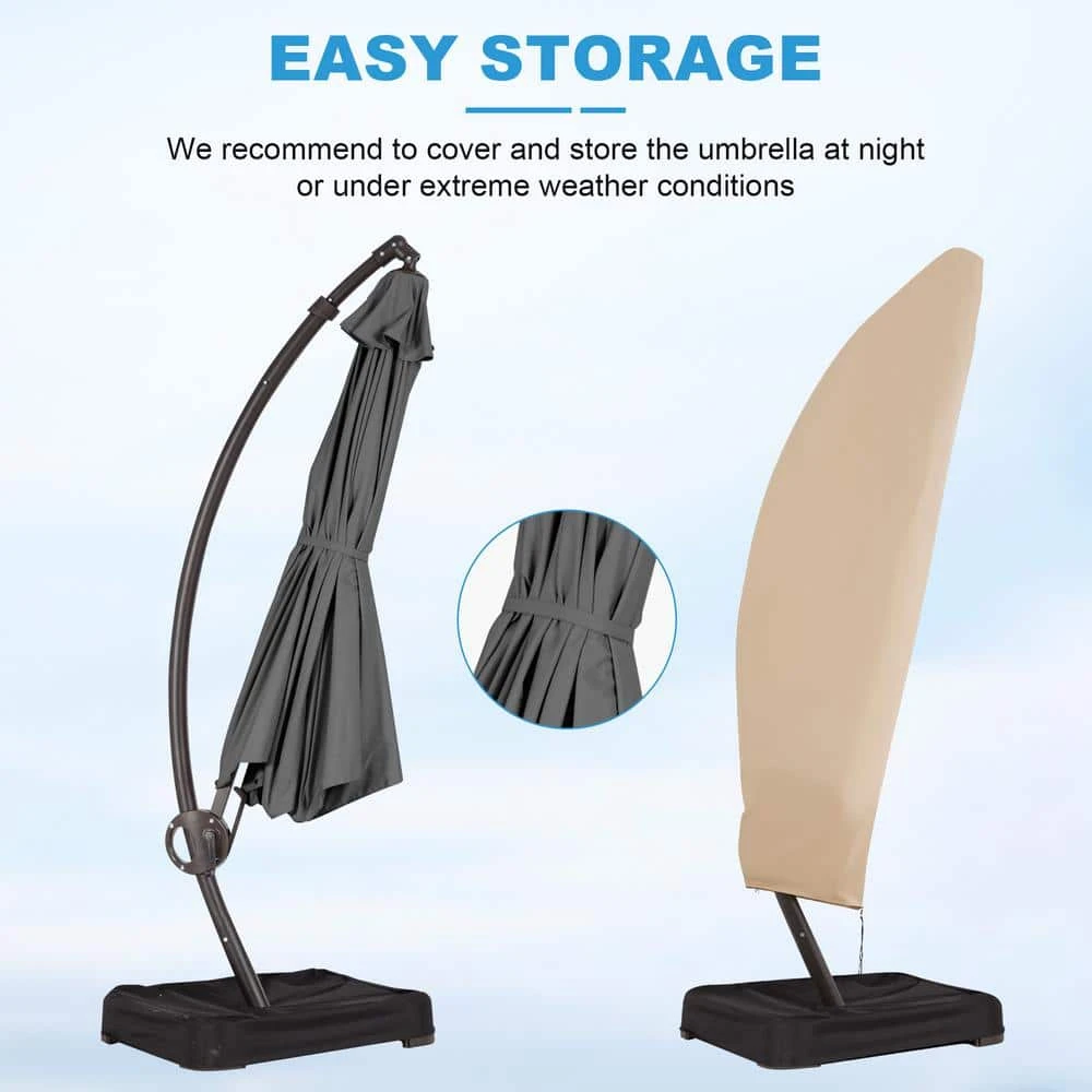 11 Ft. L Outdoor Aluminum Curvy Cantilever Offset Hanging Patio Umbrella With Sandbag Base And Cover In Gray 3 11 Ft. L Outdoor Aluminum Curvy Cantilever Offset Hanging Patio Umbrella With Sandbag Base And Cover In Gray - Image 3