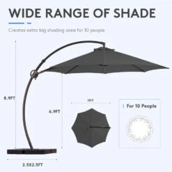11 Ft. L Outdoor Aluminum Curvy Cantilever Offset Hanging Patio Umbrella With Sandbag Base And Cover In Gray 15 11 Ft. L Outdoor Aluminum Curvy Cantilever Offset Hanging Patio Umbrella With Sandbag Base And Cover In Gray -More Furniture Store cantilever umbrellas tjwt11 gray 4f 1000