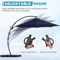11 Ft. L Outdoor Aluminum Curvy Cantilever Offset Hanging Patio Umbrella With Sandbag Base And Cover In Navy -More Furniture Store cantilever umbrellas tjwt11 navy 1f 1000