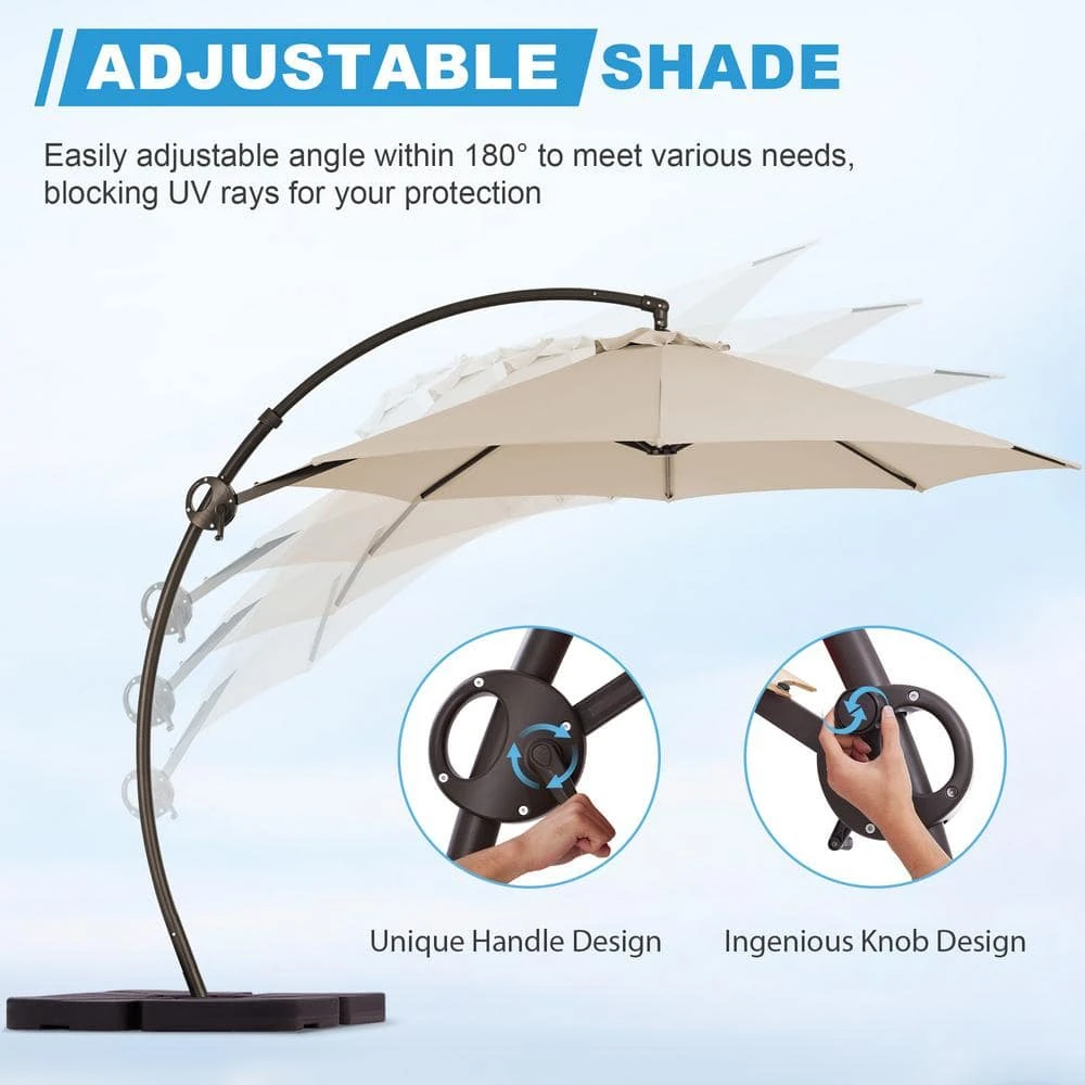 12 Ft. L Outdoor Aluminum Curvy Cantilever Offset Hanging Patio Umbrella With Sandbag Base And Cover In Beige 7 12 Ft. L Outdoor Aluminum Curvy Cantilever Offset Hanging Patio Umbrella With Sandbag Base And Cover In Beige - Image 7