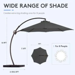 12 Ft. L Outdoor Aluminum Curvy Cantilever Offset Hanging Patio Umbrella With Sandbag Base And Cover In Gray 15 12 Ft. L Outdoor Aluminum Curvy Cantilever Offset Hanging Patio Umbrella With Sandbag Base And Cover In Gray -More Furniture Store cantilever umbrellas tjwt12 gray 4f 1000