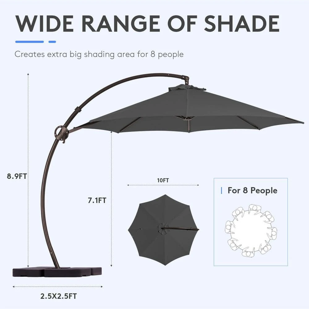 12 Ft. L Outdoor Aluminum Curvy Cantilever Offset Hanging Patio Umbrella With Sandbag Base And Cover In Gray 7 12 Ft. L Outdoor Aluminum Curvy Cantilever Offset Hanging Patio Umbrella With Sandbag Base And Cover In Gray - Image 7