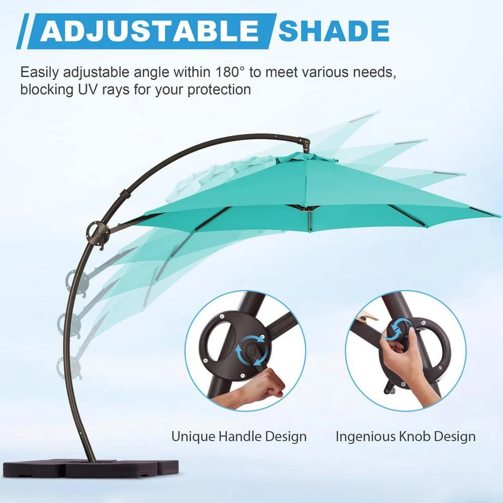 12 Ft. Aluminum Cantilever Offset Hanging Patio Umbrella With Sandbag Base And Cover In Peacock Blue 8 12 Ft. Aluminum Cantilever Offset Hanging Patio Umbrella With Sandbag Base And Cover In Peacock Blue - Image 8