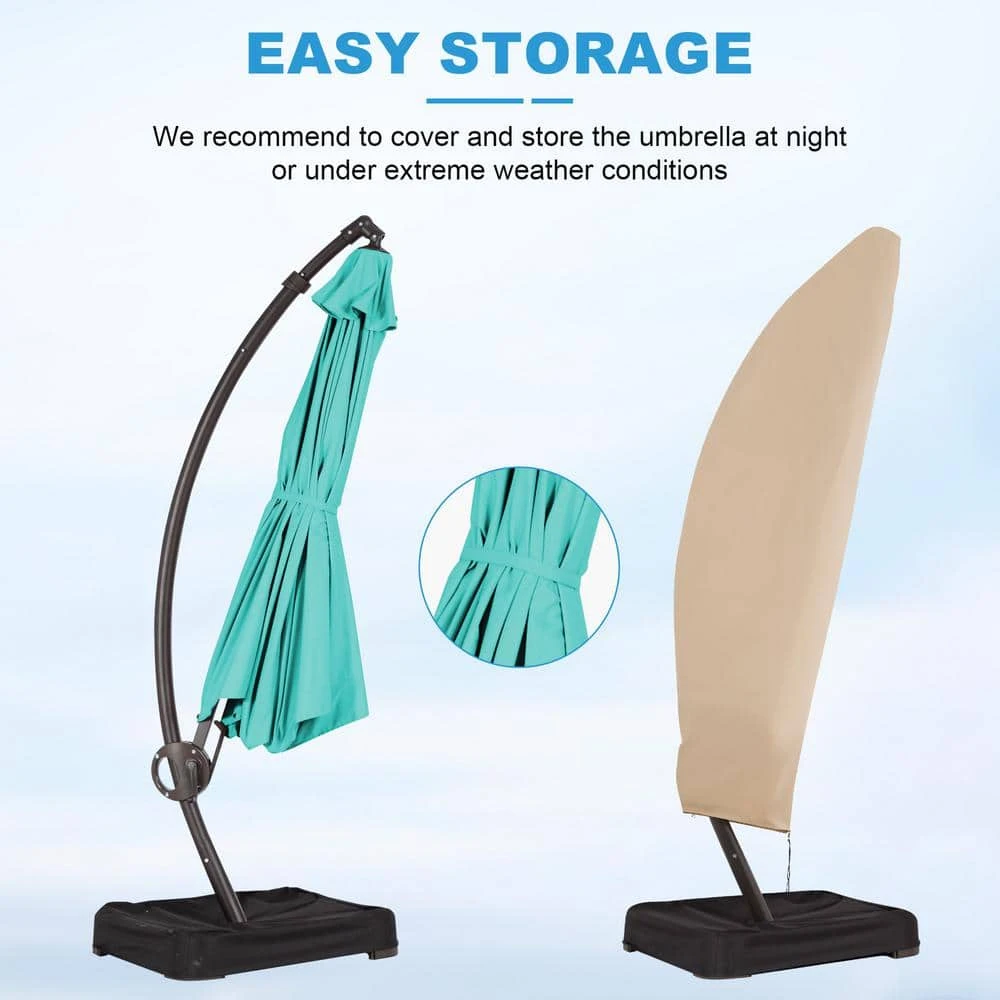 12 Ft. Aluminum Cantilever Offset Hanging Patio Umbrella With Sandbag Base And Cover In Peacock Blue 3 12 Ft. Aluminum Cantilever Offset Hanging Patio Umbrella With Sandbag Base And Cover In Peacock Blue - Image 3