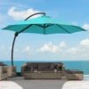 12 Ft. Aluminum Cantilever Offset Hanging Patio Umbrella With Sandbag Base And Cover In Peacock Blue