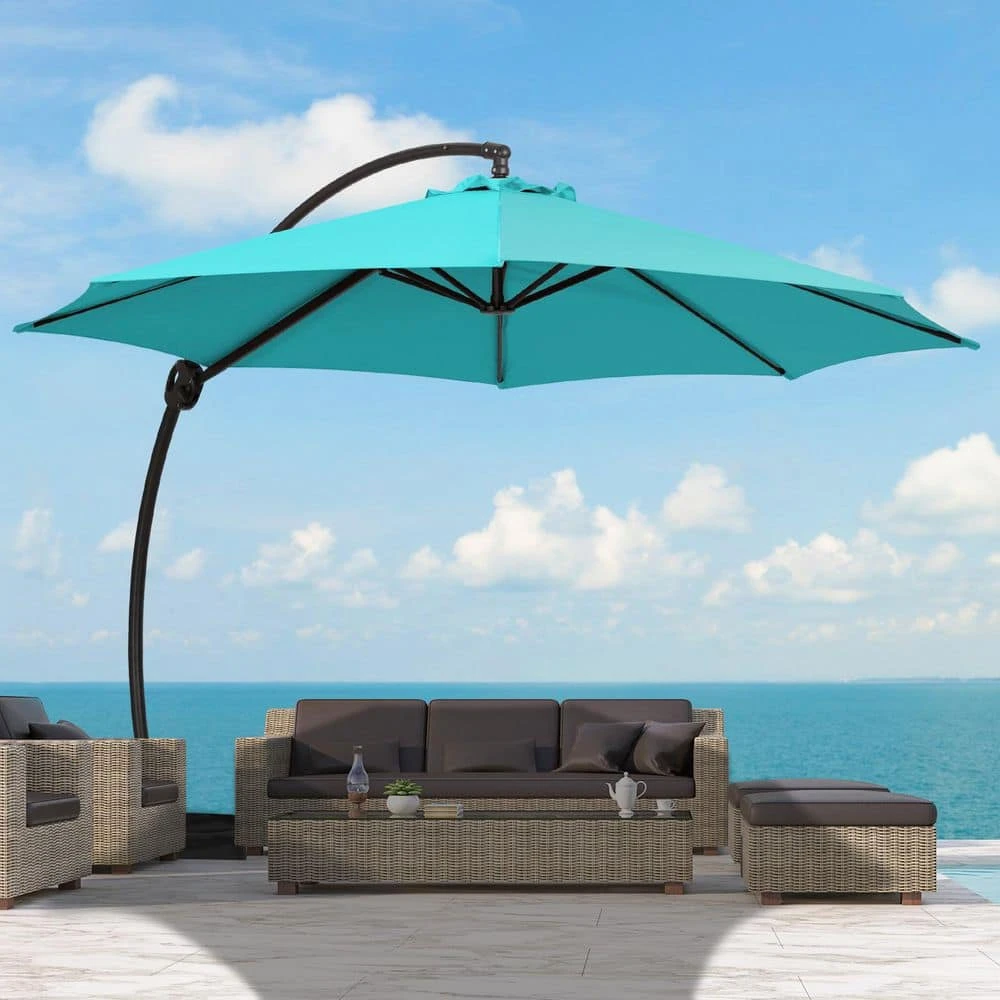 12 Ft. Aluminum Cantilever Offset Hanging Patio Umbrella With Sandbag Base And Cover In Peacock Blue 1 12 Ft. Aluminum Cantilever Offset Hanging Patio Umbrella With Sandbag Base And Cover In Peacock Blue