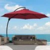 12 Ft. Large Outdoor Aluminum Curvy Cantilever Offset Hanging Patio Umbrella With Sandbag Base And Cover In Red