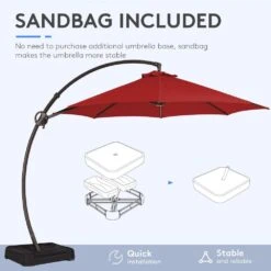 12 Ft. Large Outdoor Aluminum Curvy Cantilever Offset Hanging Patio Umbrella With Sandbag Base And Cover In Red -More Furniture Store cantilever umbrellas tjwt12 red 77 1000