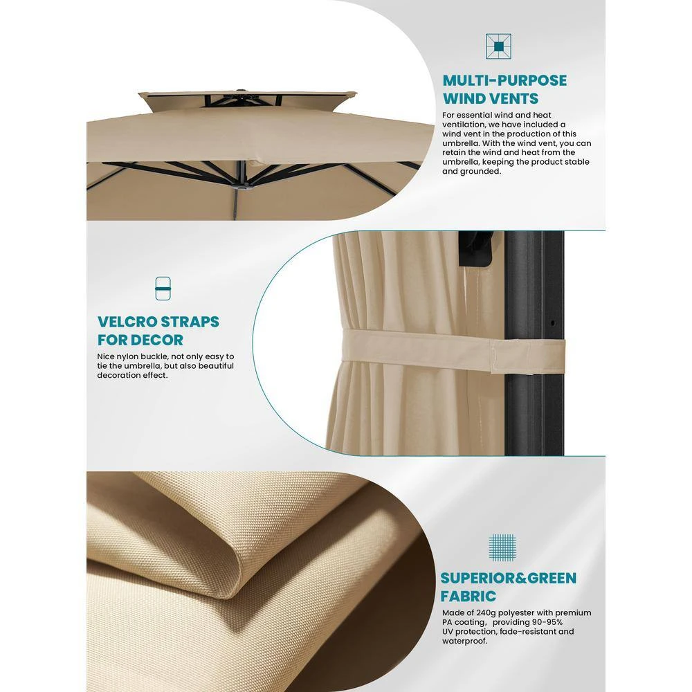 9 Ft. 360° Rotation Cantilever Patio Umbrella With Cover And Crank In Beige 5 9 Ft. 360° Rotation Cantilever Patio Umbrella With Cover And Crank In Beige - Image 5