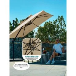 9 Ft. 360° Rotation Cantilever Patio Umbrella With Cover And Crank In Beige 12 9 Ft. 360° Rotation Cantilever Patio Umbrella With Cover And Crank In Beige -More Furniture Store cantilever umbrellas wed10 beige 44 1000