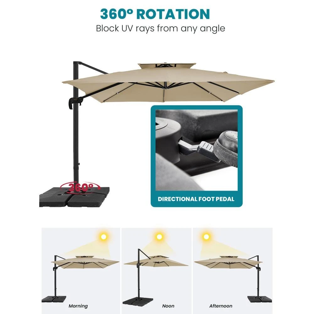 9 Ft. 360° Rotation Cantilever Patio Umbrella With Cover And Crank In Beige 4 9 Ft. 360° Rotation Cantilever Patio Umbrella With Cover And Crank In Beige - Image 4