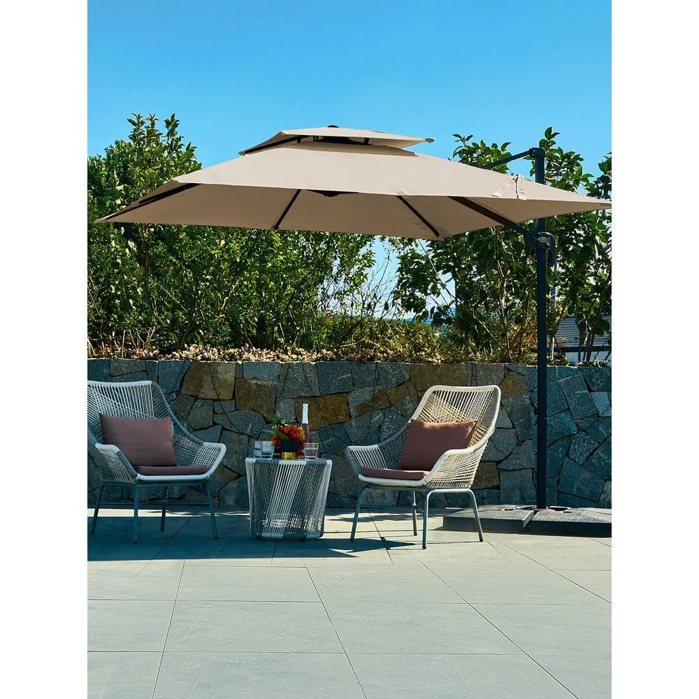 9 Ft. 360° Rotation Cantilever Patio Umbrella With Cover And Crank In Beige 1 9 Ft. 360° Rotation Cantilever Patio Umbrella With Cover And Crank In Beige