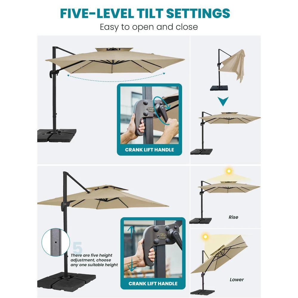 9 Ft. 360° Rotation Cantilever Patio Umbrella With Cover And Crank In Beige 3 9 Ft. 360° Rotation Cantilever Patio Umbrella With Cover And Crank In Beige - Image 3