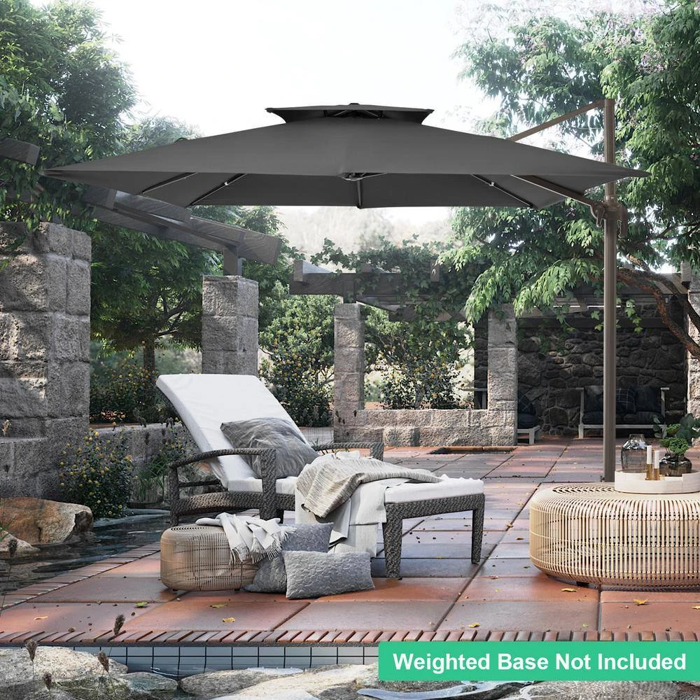 9 Ft. 360° Rotation Cantilever Patio Umbrella With Cover And Crank In Grey 7 9 Ft. 360° Rotation Cantilever Patio Umbrella With Cover And Crank In Grey - Image 7