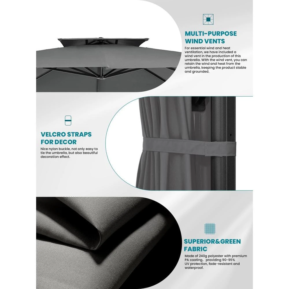 9 Ft. 360° Rotation Cantilever Patio Umbrella With Cover And Crank In Grey 6 9 Ft. 360° Rotation Cantilever Patio Umbrella With Cover And Crank In Grey - Image 6