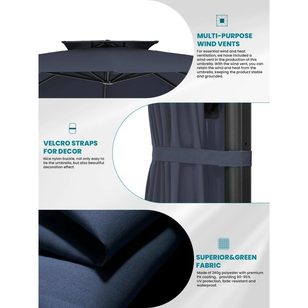9 Ft. 360° Rotation Cantilever Patio Umbrella With Cover And Crank In Navy 5 9 Ft. 360° Rotation Cantilever Patio Umbrella With Cover And Crank In Navy - Image 5