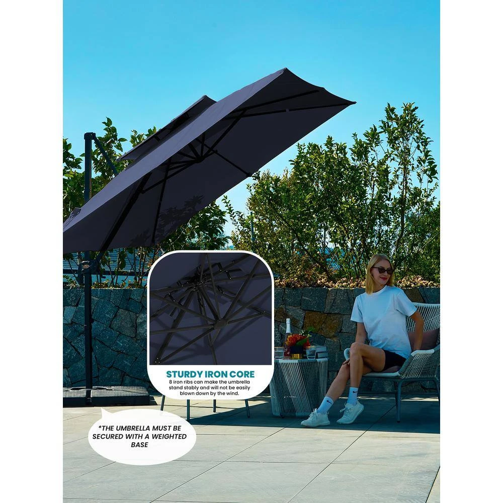 9 Ft. 360° Rotation Cantilever Patio Umbrella With Cover And Crank In Navy 6 9 Ft. 360° Rotation Cantilever Patio Umbrella With Cover And Crank In Navy - Image 6