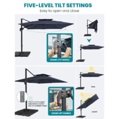 9 Ft. 360° Rotation Cantilever Patio Umbrella With Cover And Crank In Navy 9 9 Ft. 360° Rotation Cantilever Patio Umbrella With Cover And Crank In Navy -More Furniture Store cantilever umbrellas wed10 navy c3 1000