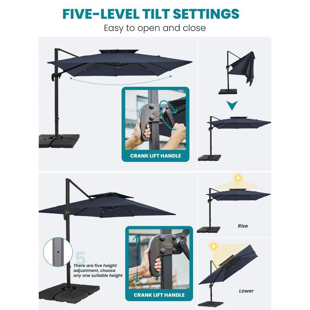 9 Ft. 360° Rotation Cantilever Patio Umbrella With Cover And Crank In Navy 3 9 Ft. 360° Rotation Cantilever Patio Umbrella With Cover And Crank In Navy - Image 3