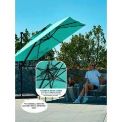 9 Ft. 360° Rotation Cantilever Patio Umbrella With Cover And Crank In Peacock Blue -More Furniture Store cantilever umbrellas wed10 red 1f 1000