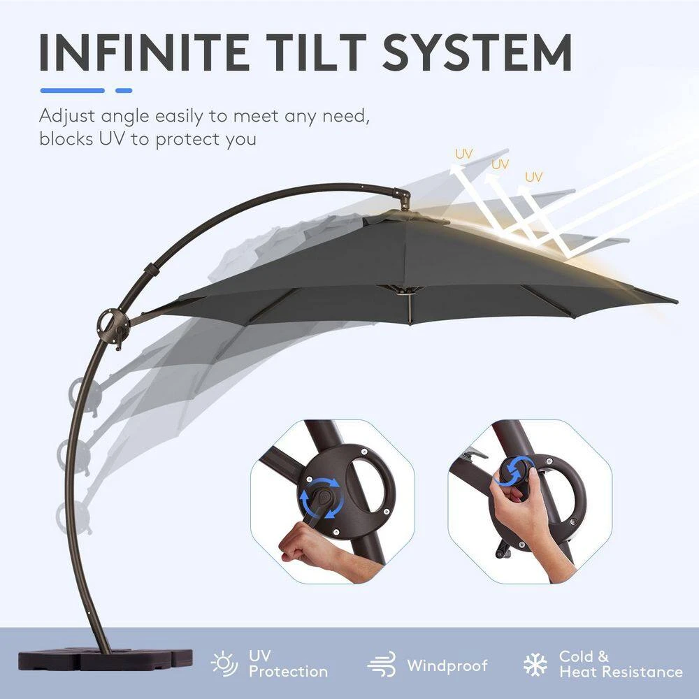 11 Ft.Outdoor Cantilever Offset Umbrella Patio Umbrella With Sandbag And Cover In Gray 3 11 Ft.Outdoor Cantilever Offset Umbrella Patio Umbrella With Sandbag And Cover In Gray - Image 3