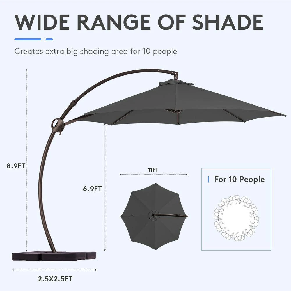 11 Ft.Outdoor Cantilever Offset Umbrella Patio Umbrella With Sandbag And Cover In Gray 7 11 Ft.Outdoor Cantilever Offset Umbrella Patio Umbrella With Sandbag And Cover In Gray - Image 7