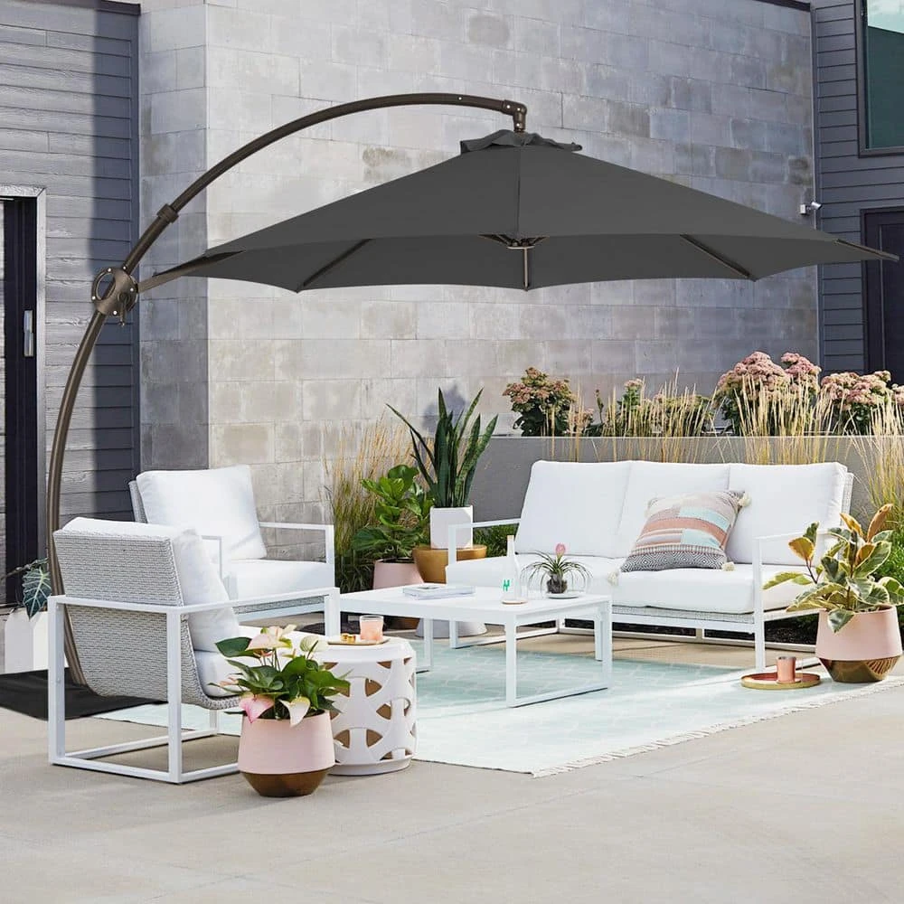 11 Ft.Outdoor Cantilever Offset Umbrella Patio Umbrella With Sandbag And Cover In Gray 1 11 Ft.Outdoor Cantilever Offset Umbrella Patio Umbrella With Sandbag And Cover In Gray