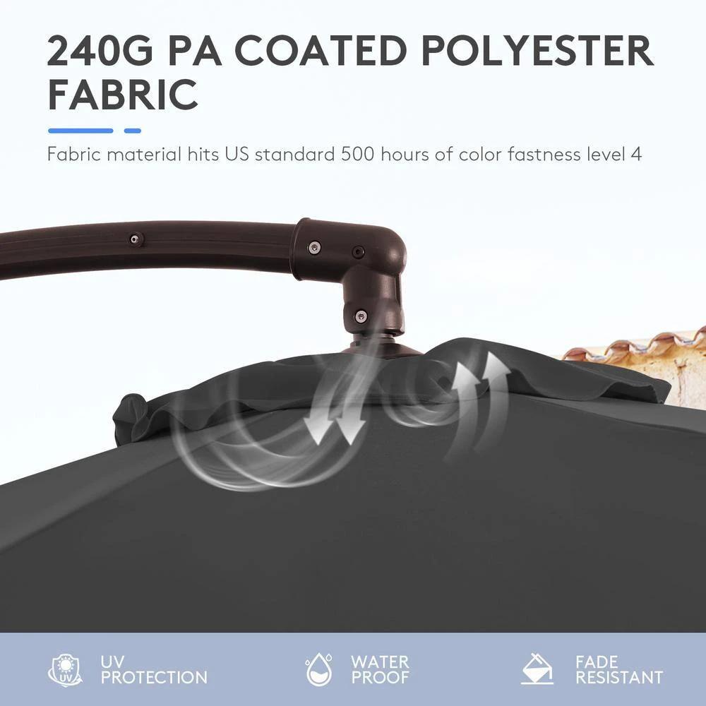 11 Ft.Outdoor Cantilever Offset Umbrella Patio Umbrella With Sandbag And Cover In Gray 6 11 Ft.Outdoor Cantilever Offset Umbrella Patio Umbrella With Sandbag And Cover In Gray - Image 6