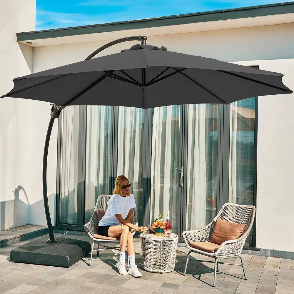 11 Ft.Outdoor Cantilever Offset Umbrella Patio Umbrella With Sandbag And Cover In Gray 2 11 Ft.Outdoor Cantilever Offset Umbrella Patio Umbrella With Sandbag And Cover In Gray - Image 2