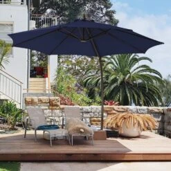 11 Ft. Outdoor Cantilever Offset Umbrella Patio Umbrella With Sandbag And Cover In Navy -More Furniture Store cantilever umbrellas wts11 nv 31 1000