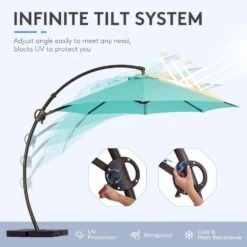 11 Ft. Outdoor Cantilever Offset Umbrella Patio Umbrella With Sandbag And Cover In Peacock Blue -More Furniture Store cantilever umbrellas wts11 pb 40 1000