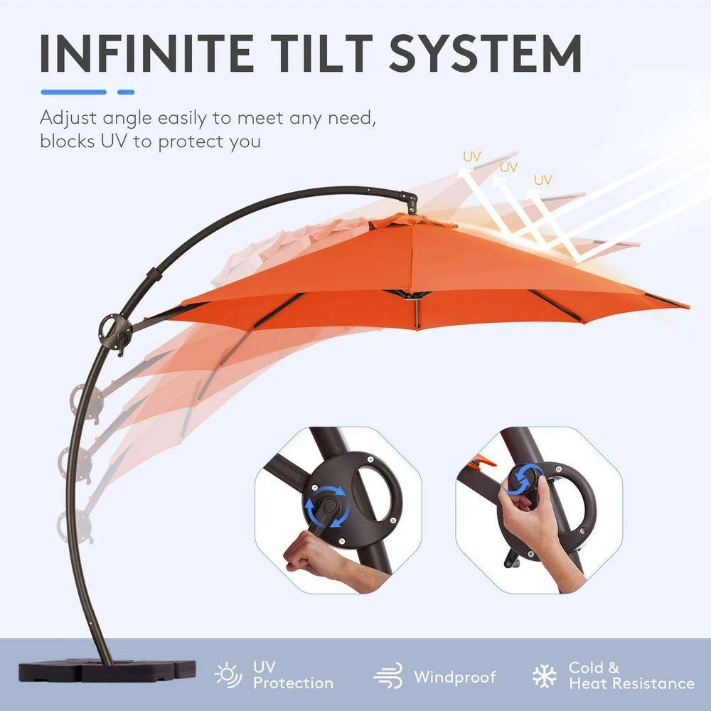 11 Ft.Outdoor Cantilever Offset Umbrella Patio Umbrella With Sandbag And Cover In Pumpkin 3 11 Ft.Outdoor Cantilever Offset Umbrella Patio Umbrella With Sandbag And Cover In Pumpkin - Image 3