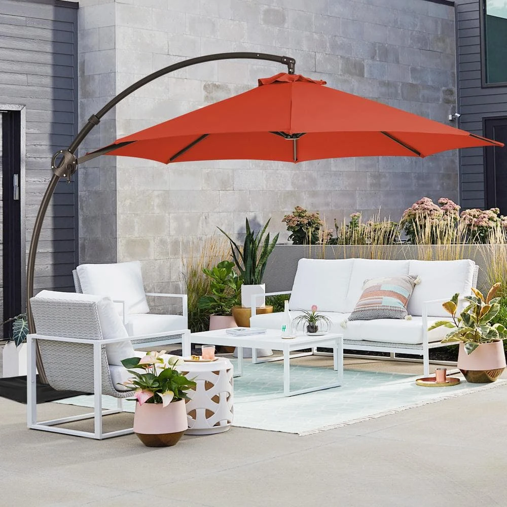 11 Ft.Outdoor Cantilever Offset Umbrella Patio Umbrella With Sandbag And Cover In Pumpkin 1 11 Ft.Outdoor Cantilever Offset Umbrella Patio Umbrella With Sandbag And Cover In Pumpkin