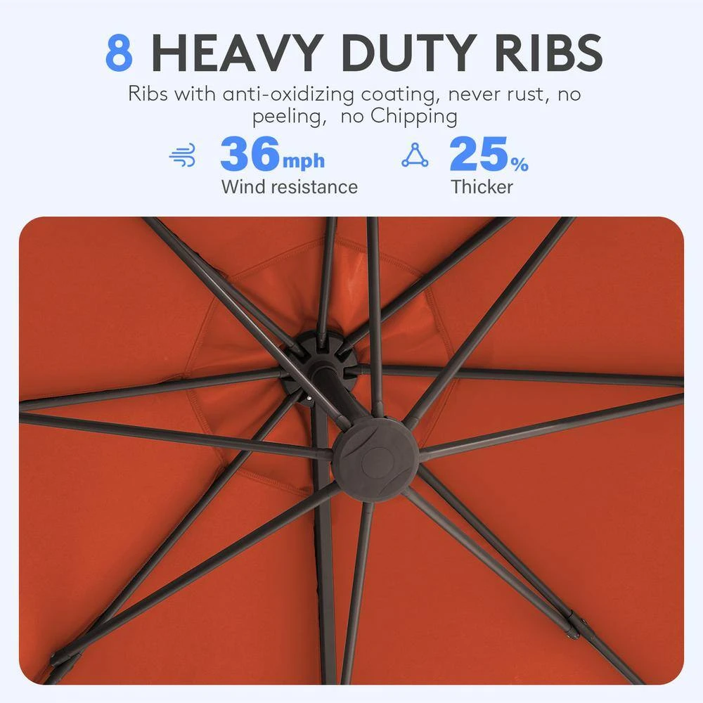 11 Ft.Outdoor Cantilever Offset Umbrella Patio Umbrella With Sandbag And Cover In Pumpkin 5 11 Ft.Outdoor Cantilever Offset Umbrella Patio Umbrella With Sandbag And Cover In Pumpkin - Image 5