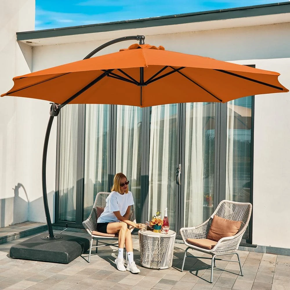 11 Ft.Outdoor Cantilever Offset Umbrella Patio Umbrella With Sandbag And Cover In Pumpkin 2 11 Ft.Outdoor Cantilever Offset Umbrella Patio Umbrella With Sandbag And Cover In Pumpkin - Image 2
