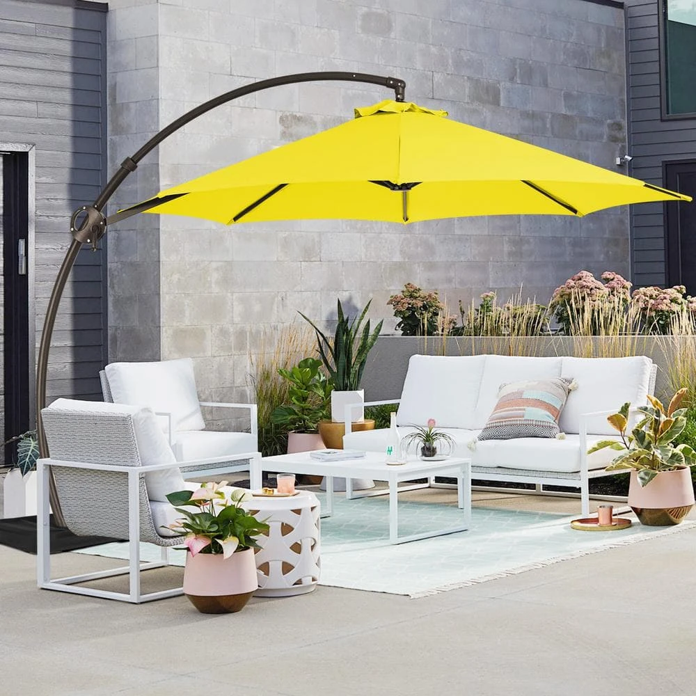 11 Ft.Outdoor Cantilever Offset Umbrella Patio Umbrella With Sandbag And Cover In Yellow 7 11 Ft.Outdoor Cantilever Offset Umbrella Patio Umbrella With Sandbag And Cover In Yellow - Image 7