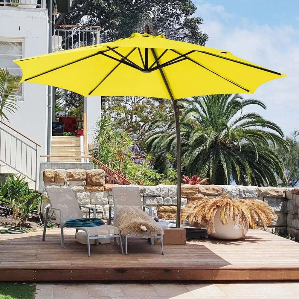 11 Ft.Outdoor Cantilever Offset Umbrella Patio Umbrella With Sandbag And Cover In Yellow 1 11 Ft.Outdoor Cantilever Offset Umbrella Patio Umbrella With Sandbag And Cover In Yellow