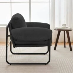 Moore Metal Carbon Ash Lambswool Soft Cushion Arm Chair For Bedroom And Living Room -More Furniture Store carbon ash jearey accent chairs mejs carbon ash 4f 1000