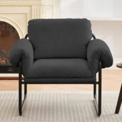 Moore Metal Carbon Ash Lambswool Soft Cushion Arm Chair For Bedroom And Living Room