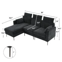89 In. Square Arm Fabric L Shape Sectional Sofa With Chaise Lounge And Pillow In Carbon Ash -More Furniture Store carbon ash jearey sofas couches xne 1 carbon ash 66 1000