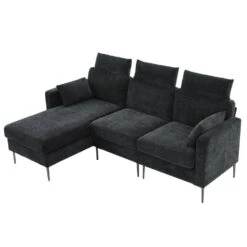 89 In. Square Arm Fabric L Shape Sectional Sofa With Chaise Lounge And Pillow In Carbon Ash -More Furniture Store carbon ash jearey sofas couches xne 1 carbon ash c3 1000