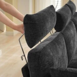 89 In. Square Arm Fabric L Shape Sectional Sofa With Chaise Lounge And Pillow In Carbon Ash -More Furniture Store carbon ash jearey sofas couches xne 1 carbon ash fa 1000