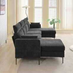 116.53 In. Square Arm Fabric U Shape Sectional Sofa With 2-Chaise Lounge And Pillow In Carbon Ash 11 116.53 In. Square Arm Fabric U Shape Sectional Sofa With 2-Chaise Lounge And Pillow In Carbon Ash -More Furniture Store carbon ash jearey sofas couches xne 2 carbon ash 1f 1000