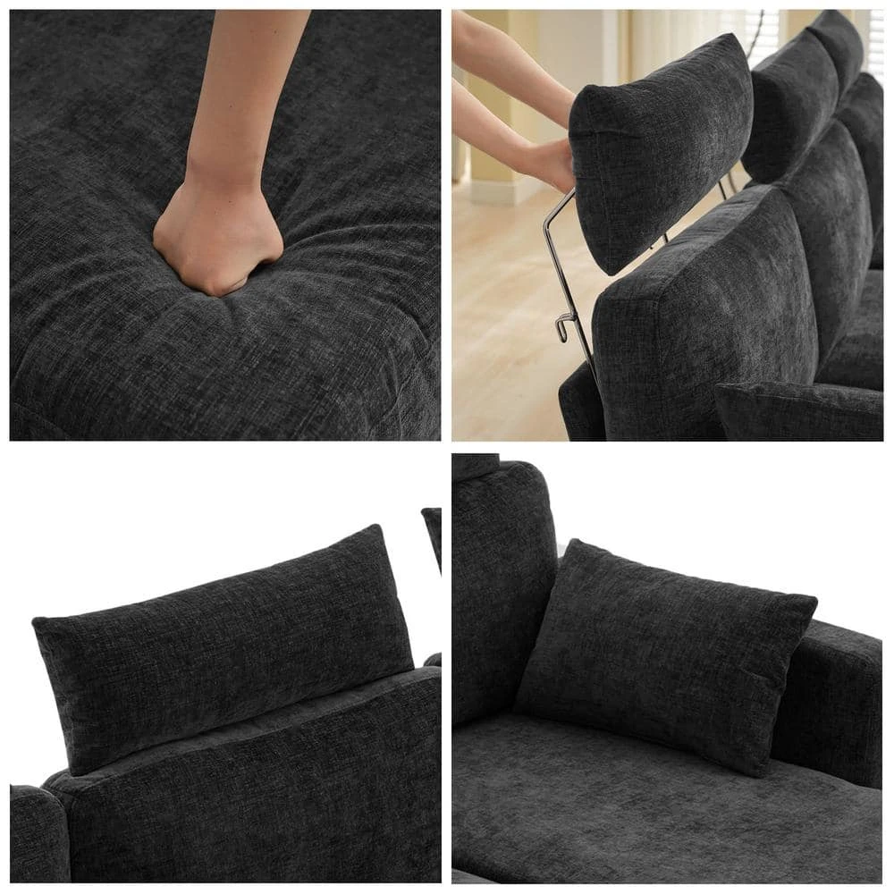 116.53 In. Square Arm Fabric U Shape Sectional Sofa With 2-Chaise Lounge And Pillow In Carbon Ash 4 116.53 In. Square Arm Fabric U Shape Sectional Sofa With 2-Chaise Lounge And Pillow In Carbon Ash - Image 4