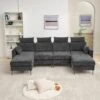 116.53 In. Square Arm Fabric U Shape Sectional Sofa With 2-Chaise Lounge And Pillow In Carbon Ash